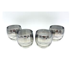 Vintage Dorothy Thorpe Set of 4 Silver Fade Roly Poly Bar Glasses 3.25”